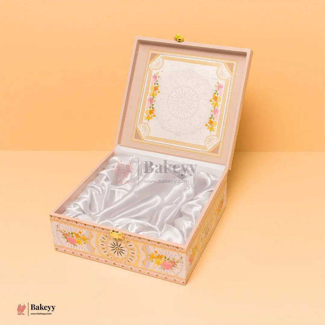 24x24x9cm | Elegant Floral Mandala Square Gift Box with Satin Lining | Pack of 1
