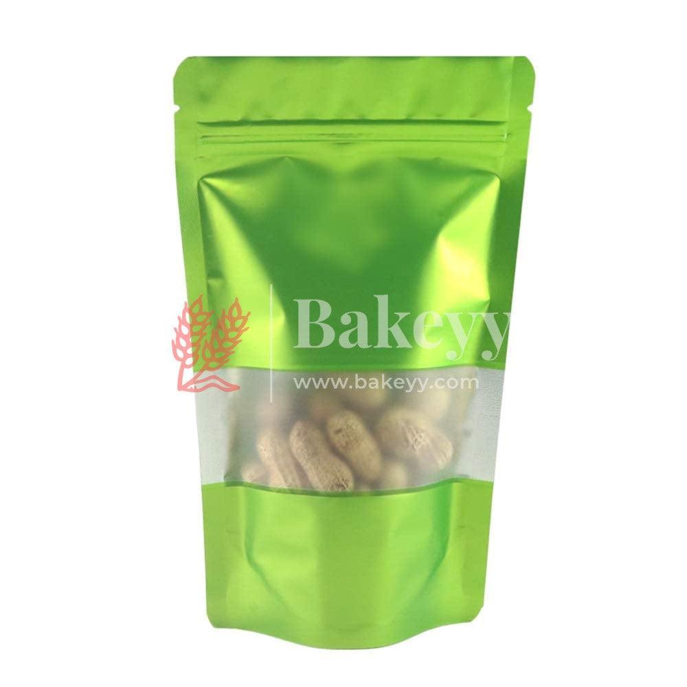 250 gm | Zip Lock Pouch | Green Color With Window | 13.5x22 CM | Standing Pouch | 110 GSM | - Bakeyy.com - India - 250 gm | Zip Lock Pouch | Green Color With Window | 13.5x22 CM | Standing Pouch | 110 GSM | - Pack Of 50 / 13.5x22 cm / 250 gm