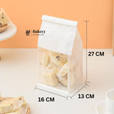 16x27x13 CM | 50 Pack | White Kraft Paper Bread Bags with Clear Window | Bakery Bags Tin Tie Tab Lock Treat Bag