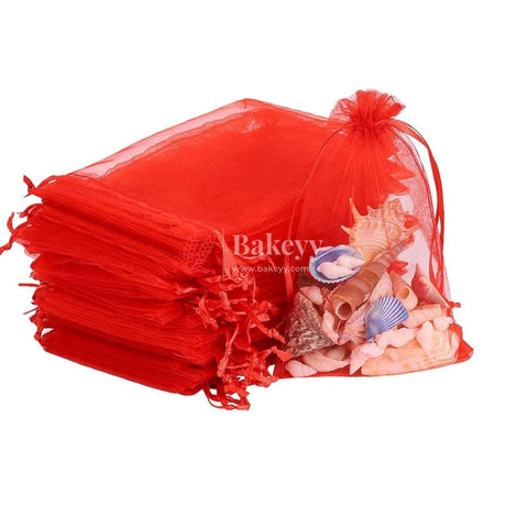 8x10 CM | Organza Potli Bags | Red Colour Candy Bag - Bakeyy.com