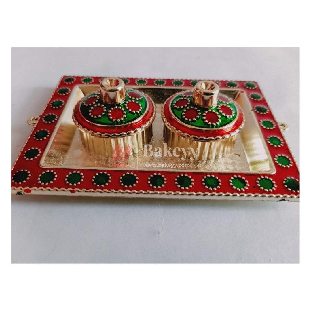 Plastic Kumkum Holder Stone Decorated 2-in-1 Haldi/Kumkum Holder- 2 - Bakeyy.com - India - Plastic Kumkum Holder Stone Decorated 2-in-1 Haldi/Kumkum Holder- 2 - Default Title