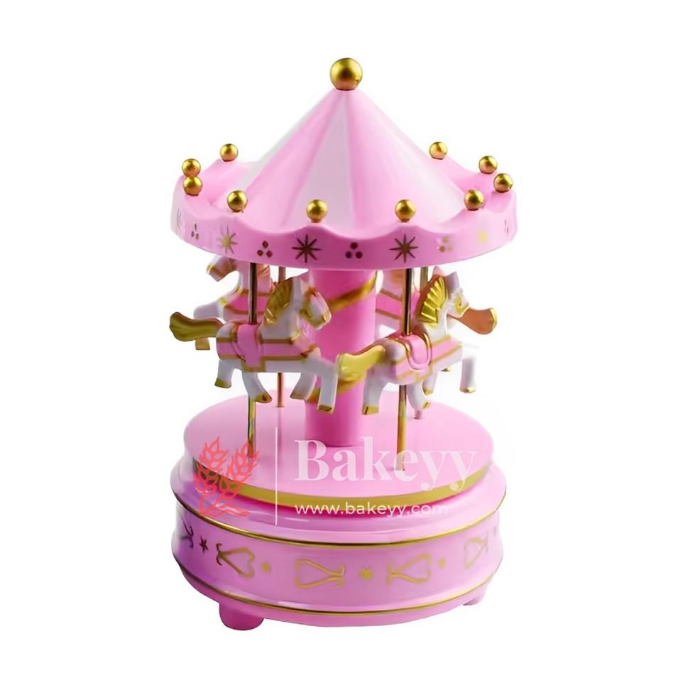 Pink & Blue Carousel Music Box - Elegant Rotating Horse Design for Decoration - Bakeyy.com - India - Pink & Blue Carousel Music Box - Elegant Rotating Horse Design for Decoration - Pink