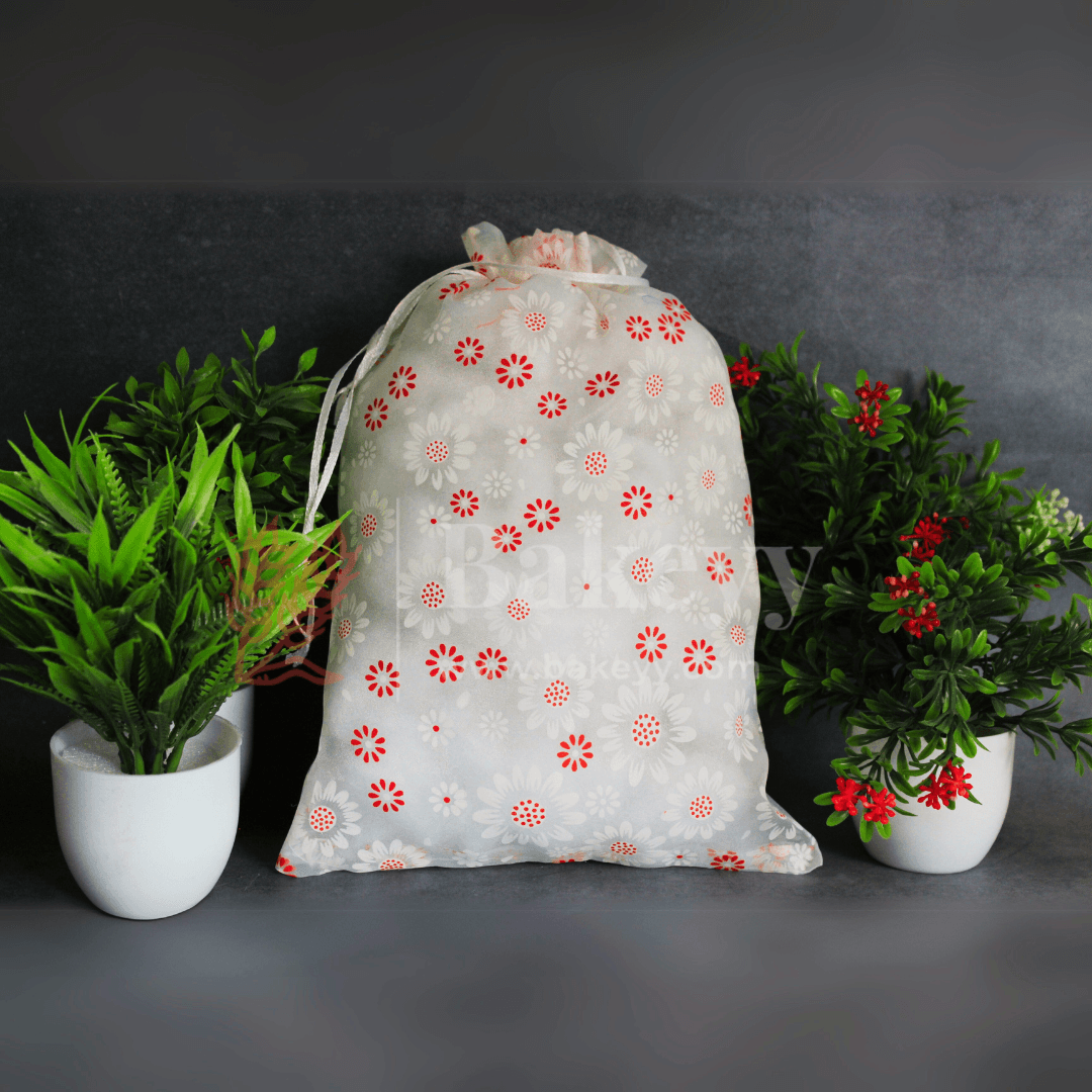 22x31 CM | Floral Designs Organza Potli Bags | Pack of 50 | White Color | Candy Bag - Bakeyy.com - India - 22x31 CM | Floral Designs Organza Potli Bags | Pack of 50 | White Color | Candy Bag - Default Title