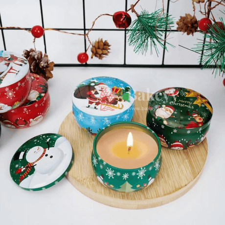 Christmas Decorative Tin Candle Set | Pack of 12 | Mixed Designs | Festive Scented Candles for a Joyful Ambiance - Bakeyy.com - India - Christmas Decorative Tin Candle Set | Pack of 12 | Mixed Designs | Festive Scented Candles for a Joyful Ambiance - Default Title