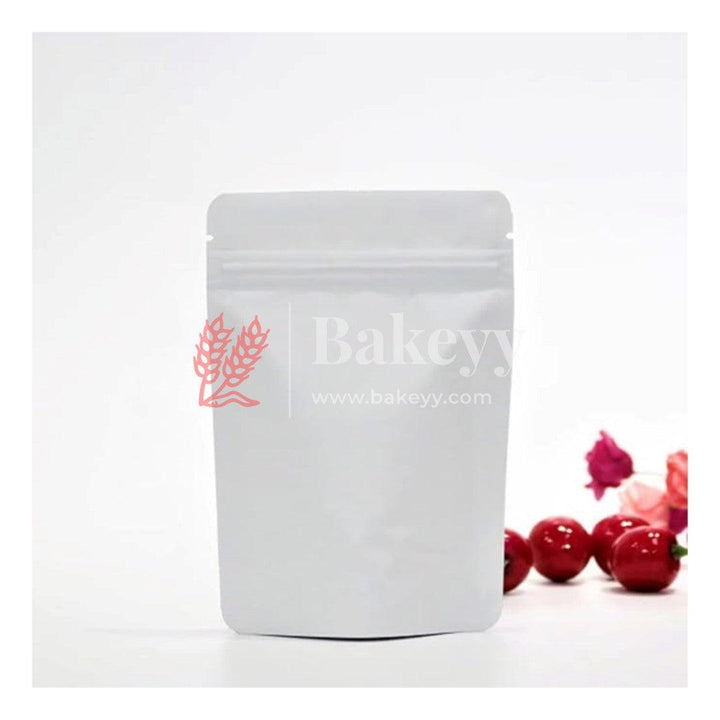 250 gm | Zip Lock Pouch | White Color Without Window | 13.5x22 CM | Standing Pouch - Bakeyy.com