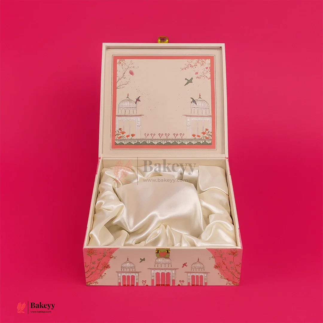 24cm | Elegant Pichwai Square Pink Design Themed Gift Box | Pack of 1