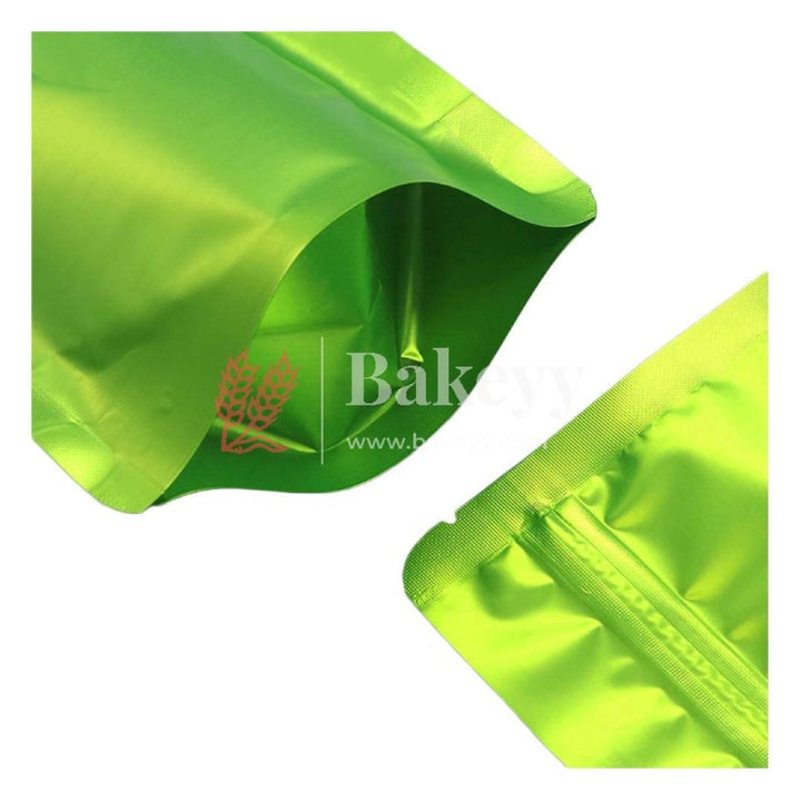 100 gm | Zip Lock Pouch | Green Color Without Window | 10x17 CM | Standing Pouch - Bakeyy.com