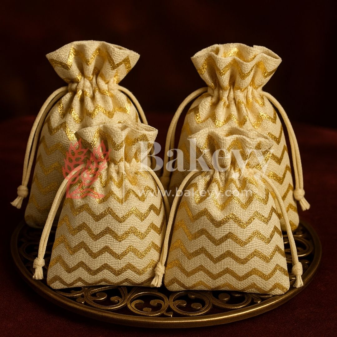 10x14 Cm | Gold Foiling Jute Potli Bags | Pack of 50