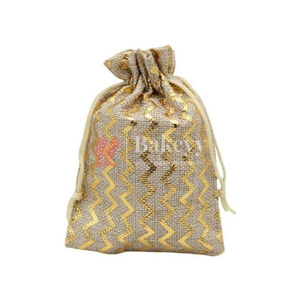 4x6 Orginal Printed | Printed Potli Jute Bag | Gift Return Gifts Bags | Drawstring Bags | Pack Of 10 - Bakeyy.com
