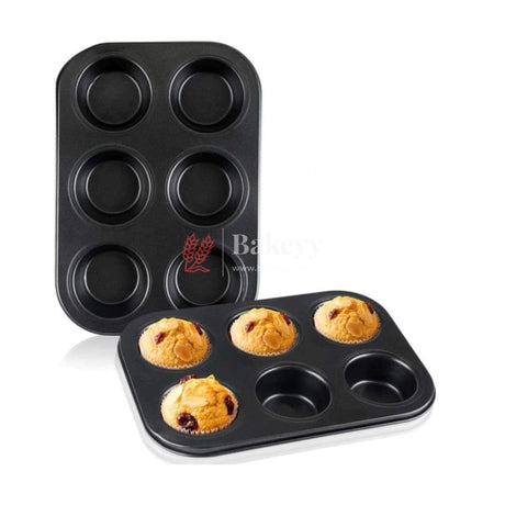 6 Slot Tray Cup Muffin Pan Tins Mould | Baking Cupcake | Non-Stick Mould | Reusable Tray Pan Mould | Non-Stick (Black) - Bakeyy.com - India - 6 Slot Tray Cup Muffin Pan Tins Mould | Baking Cupcake | Non-Stick Mould | Reusable Tray Pan Mould | Non-Stick (Black) - Default Title