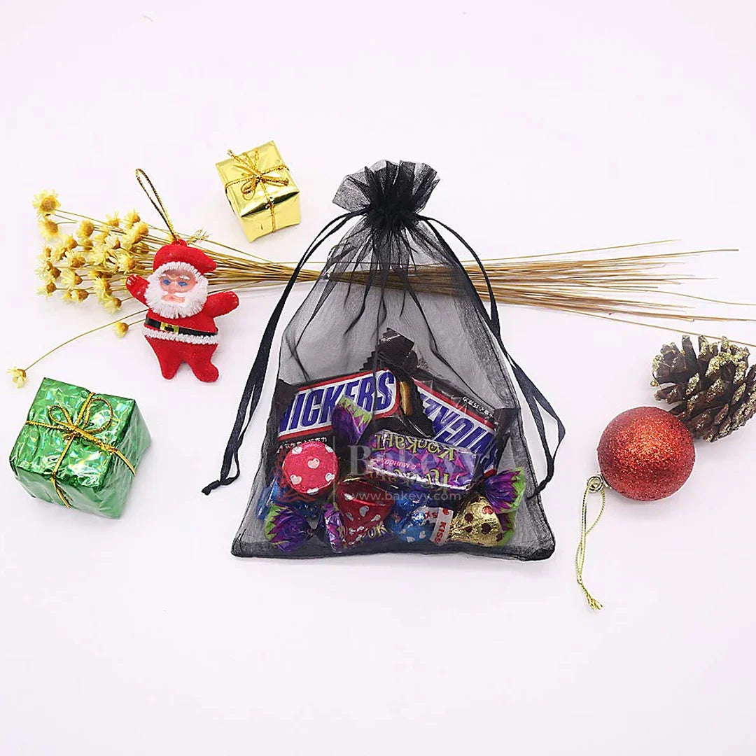 20x25 cm | Organza Potli Bags | Black Colour | pack of 50