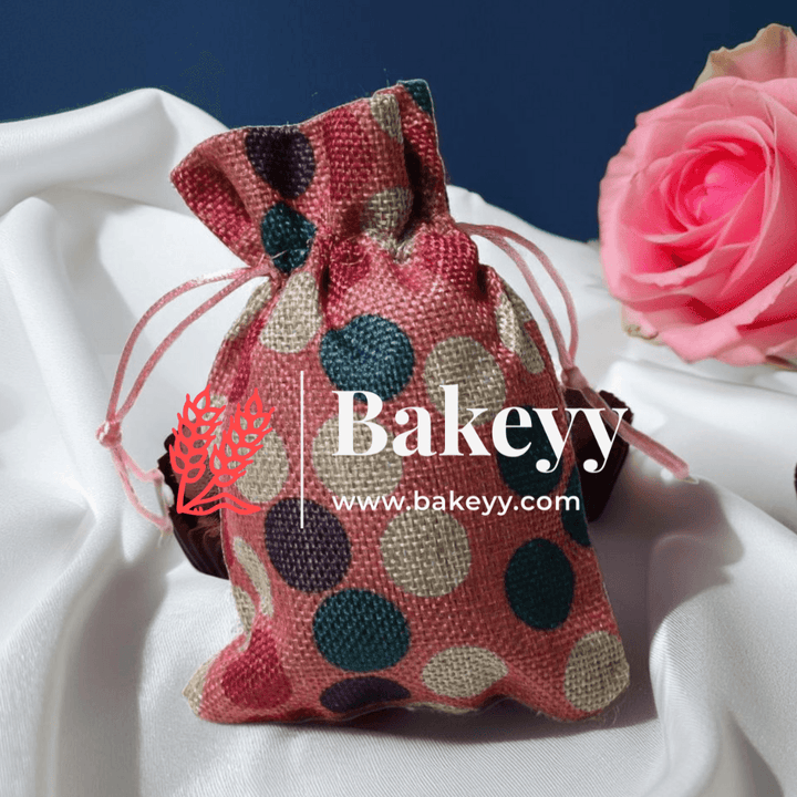 Dot Print | Printed Potli Jute Bag | Gift Return Gifts Bags | Drawstring Bags | Pack Of 10 | - Bakeyy.com - India - Dot Print | Printed Potli Jute Bag | Gift Return Gifts Bags | Drawstring Bags | Pack Of 10 | - Pink