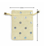 Polka Dot Jute Potli Bags with Golden Drawstring | Reusable Gift Pouches (Multiple Sizes) | Pack of 10 - Bakeyy.com - India - Polka Dot Jute Potli Bags with Golden Drawstring | Reusable Gift Pouches (Multiple Sizes) | Pack of 10 - Gold Polka Dot / 12x17 190.00