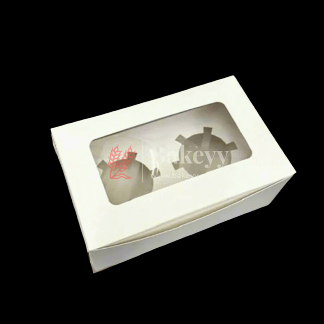 2 Cupcake Box | With Window On The Top | White Color | - Bakeyy.com - India - 2 Cupcake Box | With Window On The Top | White Color | - Pack of 10