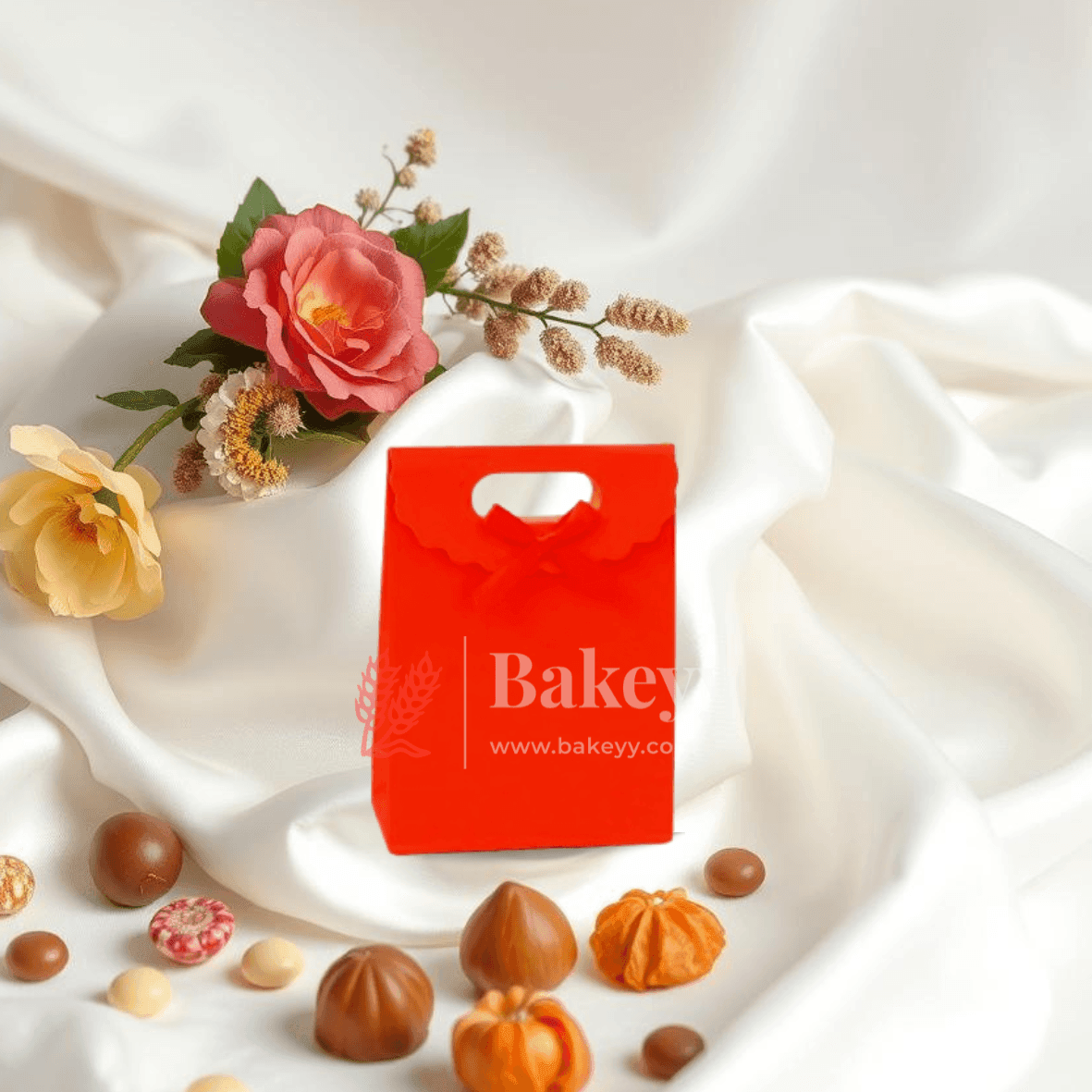 3x4 Inch | Plain Paper D Cut Bags Pack of 12 | Elegant Gift Bags with Ribbon - Bakeyy.com - India - 3x4 Inch | Plain Paper D Cut Bags Pack of 12 | Elegant Gift Bags with Ribbon - Red (Pack of 12)