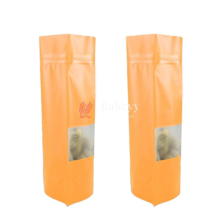 500 gm | Zip Lock Pouch |Orange Color With Window | 16x23 CM | Standing Pouch | 110 GSM | - Bakeyy.com - India - 500 gm | Zip Lock Pouch |Orange Color With Window | 16x23 CM | Standing Pouch | 110 GSM | - Pack Of 50 / 16x23 cm / 500 gm