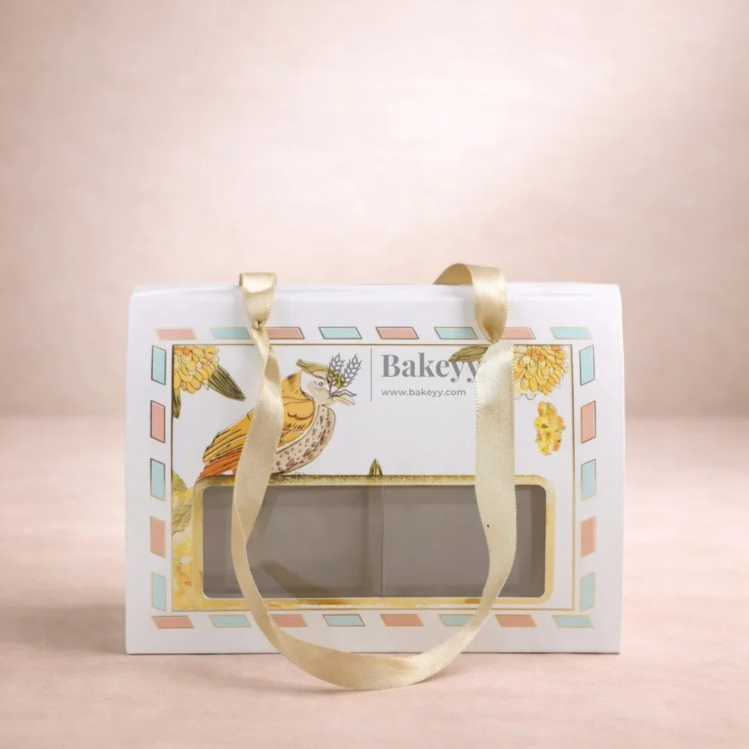 7x5.25x3.75 Inch | Premium Designer Window Box | Golden Ribbon Handle | Pack of 10