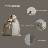 9x13cm| Natural & Cream Jute Potli Bag with Floral Accent | Traditional Potli Bag | Wedding Favor Bag | Jewelry Pouch | Floral Accent Gift Bag | Pack of 10