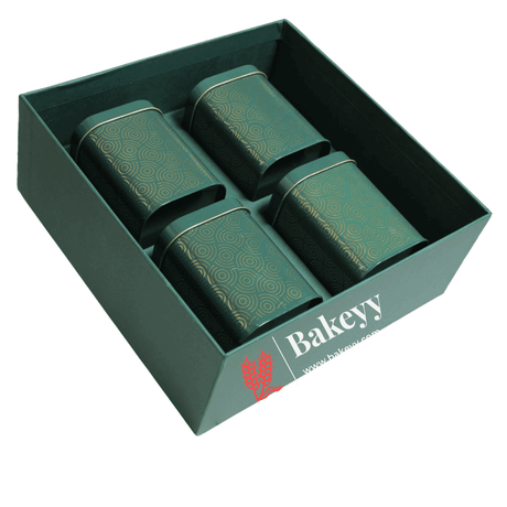 Rigid Gift Box with 4 Tin Boxes | Hamper Box | Square Shape | - Bakeyy.com - India - Rigid Gift Box with 4 Tin Boxes | Hamper Box | Square Shape | - Green