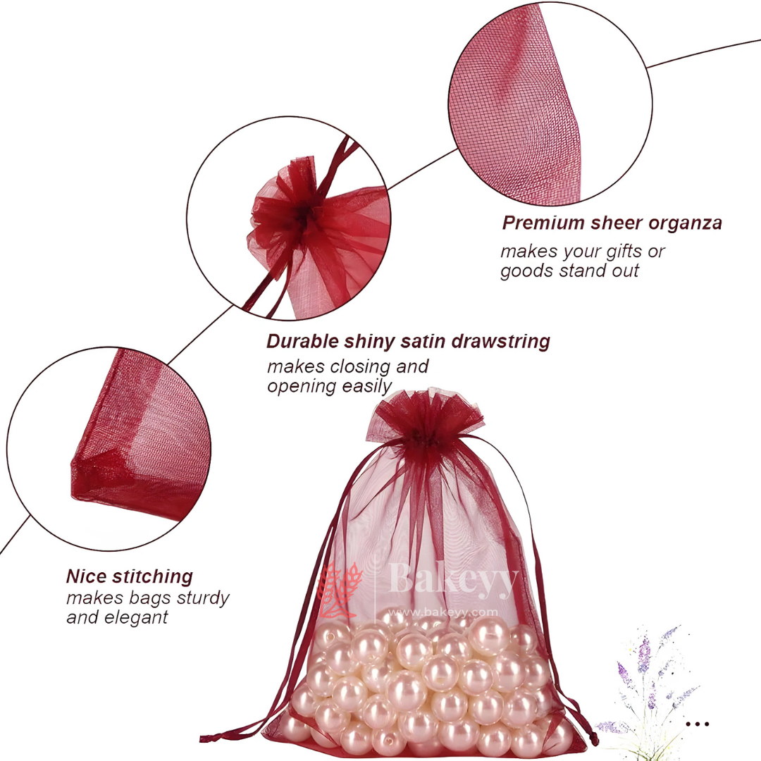 10x14 CM | Organza Potli Bags | Rose Red Colour |100 g | Candy Bag | Pack of 100|