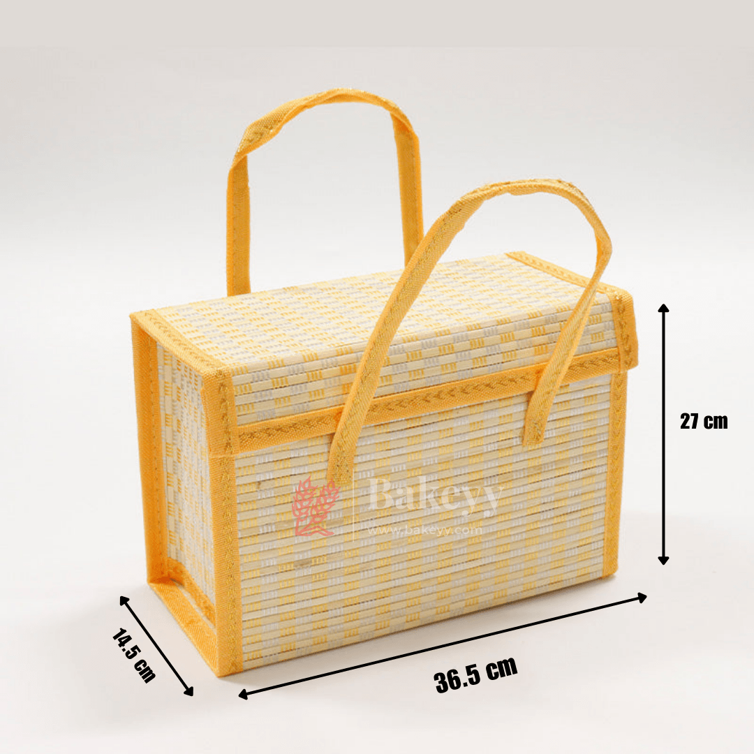 Yellow Wooden baskets | Premium Woven Storage Basket with Handles | handmade wicker basket | - Bakeyy.com - India - Yellow Wooden baskets | Premium Woven Storage Basket with Handles | handmade wicker basket | - Default Title