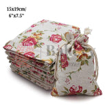 15X19cm| Floral Rose Jute Drawstring Bag| Jute Potli Bags| Gift Bags, Jewellery Pouches| DIY Craft Potli| Pack of 10