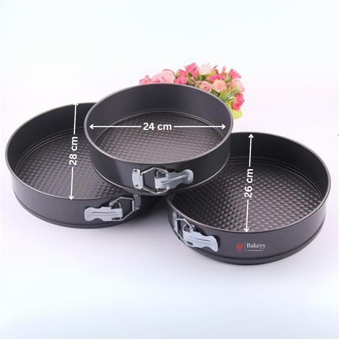 24cm, 26cm, 28cm Tin Cake Mould Mould Round Shape Making Tray| 3-Pieces | Black | Non Stick - Bakeyy.com - India - 24cm, 26cm, 28cm Tin Cake Mould Mould Round Shape Making Tray| 3-Pieces | Black | Non Stick - Default Title