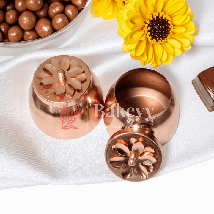 Copper Finish Decorative Storage Jar with Flower Lid - Bakeyy.com - India - Copper Finish Decorative Storage Jar with Flower Lid - Default Title