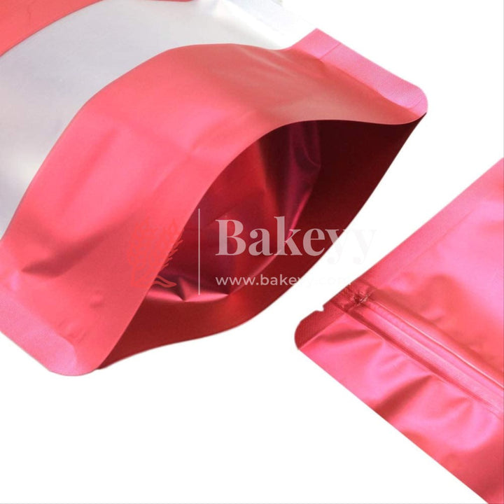 250 gm | Zip Lock Pouch |Red Color With Window | 13.5x22 CM | Standing Pouch - Bakeyy.com