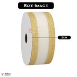 1849|18 mtr Gold Glitter Edge White Net Ribbon Roll – 3cm Decorative Craft & Gift Wrapping Ribbon