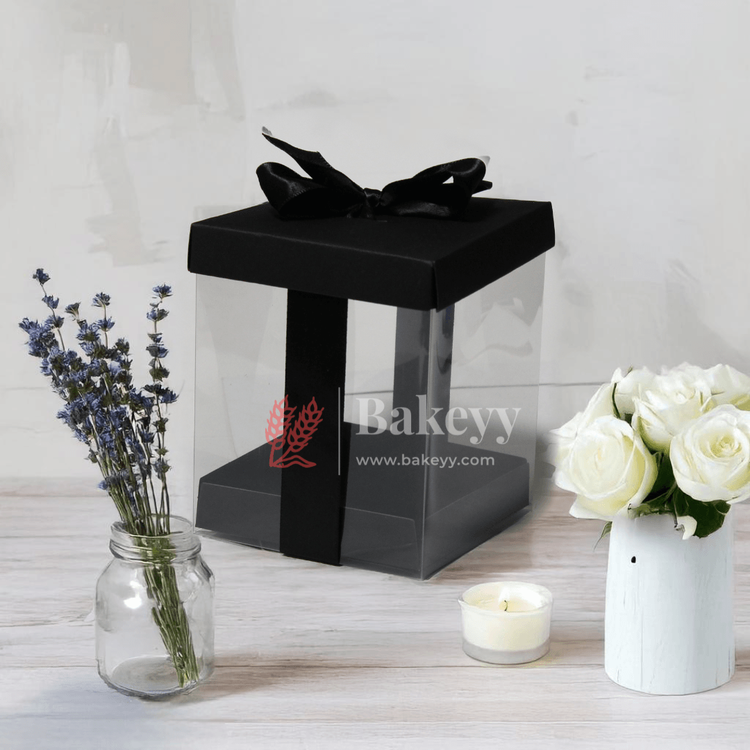 PVC Transparent Gift Box with Black Ribbon || Pack of 10 || Elegant Packaging Solution for Special Occasions || - Bakeyy.com - India - PVC Transparent Gift Box with Black Ribbon || Pack of 10 || Elegant Packaging Solution for Special Occasions || - Small