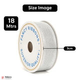 Silver Mesh Fancy Ribbon – 3 cm x 18 Meters | Premium Metallic Finish | 1 Roll