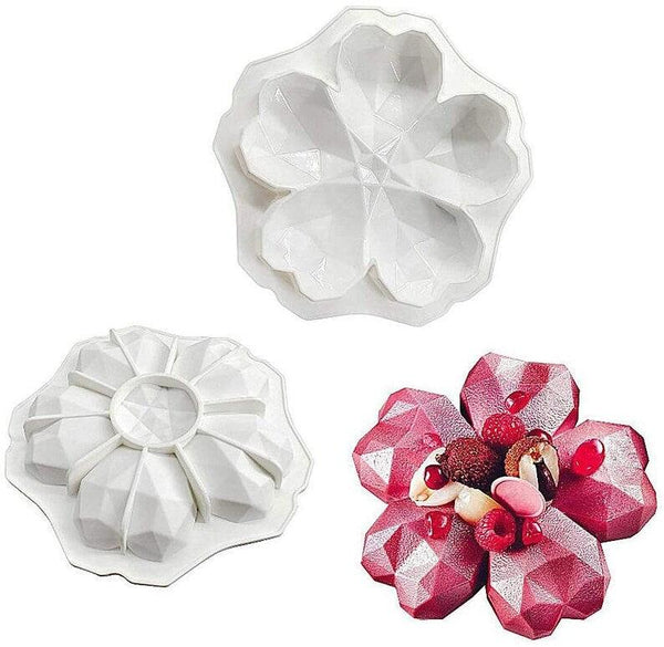 3DWave Heart Silicone Mold | Diamond Flower Shaped Moulds Entremet Cake Mousse Mould - Bakeyy.com