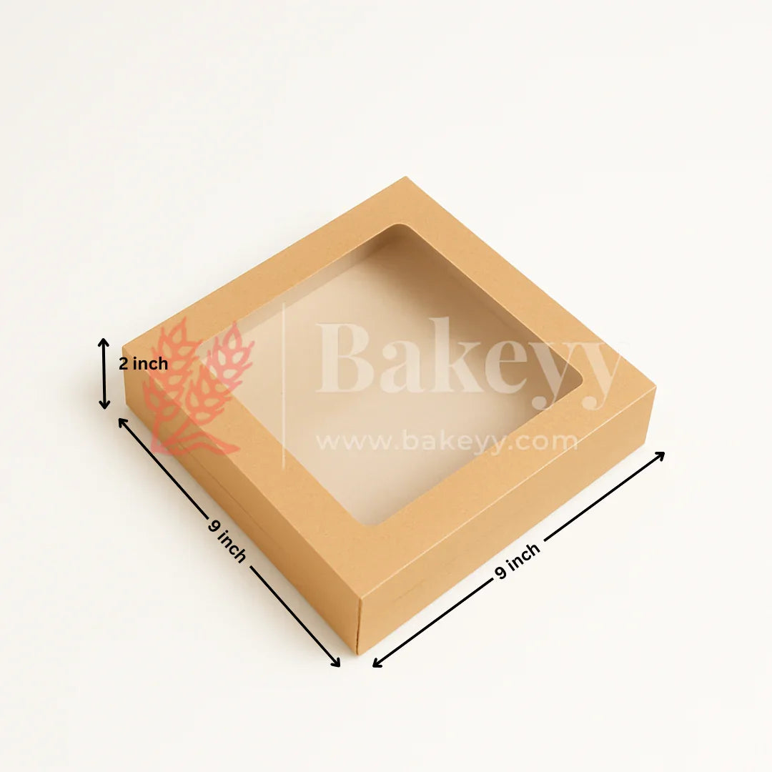 9x9x2 inch | 9 Piece Brownie Box Premium Kraft Paper | Square window | Pack of 10