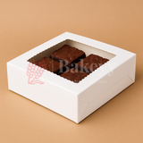 6x6x1.75 inch | 4 Piece Brownie Box Premium Creamy White | Flower window | Pack of 10