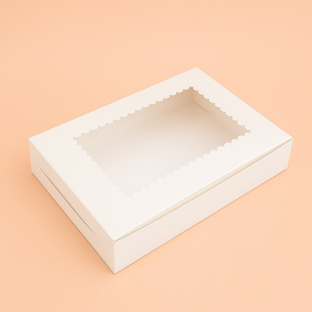 11.75x9x2.5 inch | 12 Piece Brownie Box Premium Creamy White | Flower Window | Pack of 10