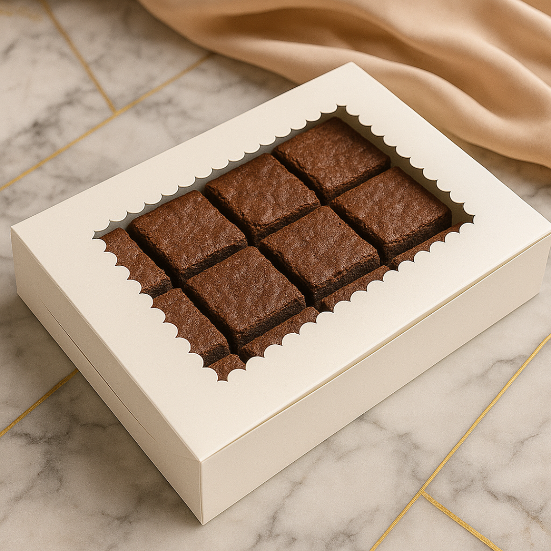 11.75x9x2.5 inch | 12 Piece Brownie Box Premium Creamy White | Flower Window | Pack of 10