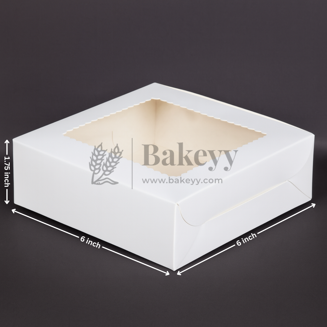 6x6x1.75 inch | 4 Piece Brownie Box Premium Creamy White | Flower window | Pack of 10