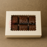 8.5x6x1.75 inch | 6 Piece Brownie Box Premium Creamy White | Flower window | Pack of 10