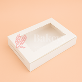 8.5x6x1.75 inch | 6 Piece Brownie Box Premium Creamy White | Flower window | Pack of 10