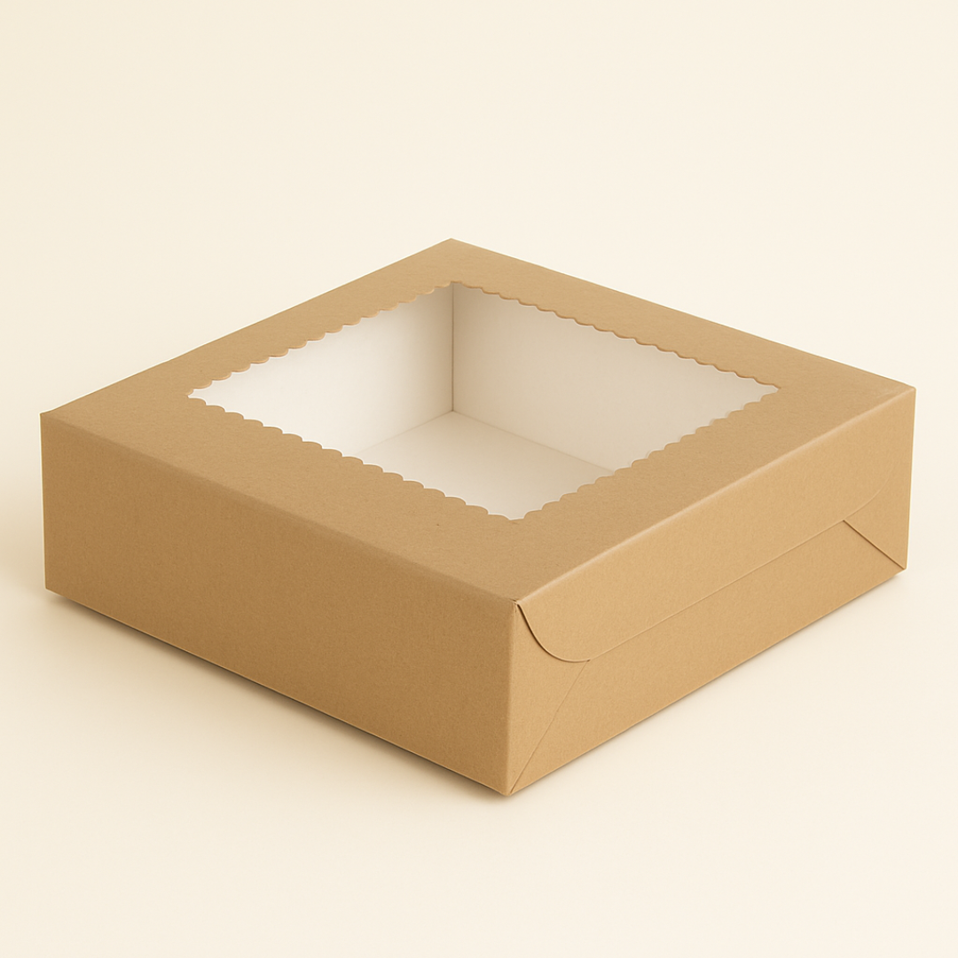 6x6x1.75 inch | 4 Piece Brownie Box Premium Kraft Paper | Flower Window | Pack of 10