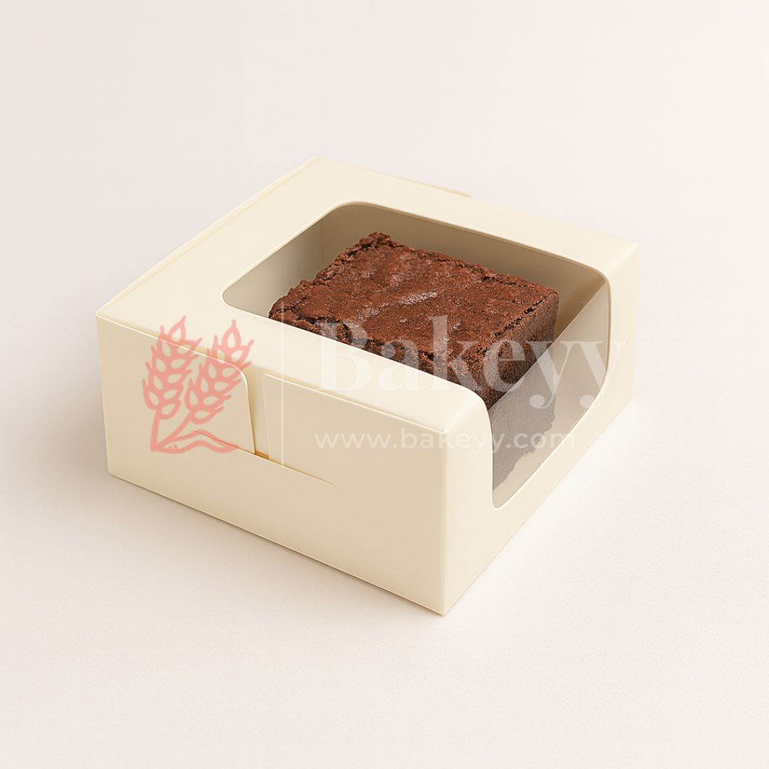 3x3x1.75 inch | 1 Piece Brownie Box Premium Creamy White  | L Shaped Window | Pack of 10