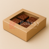 6x6x1.75 inch | 4 Piece Brownie Box Premium Kraft Paper | Flower Window | Pack of 10