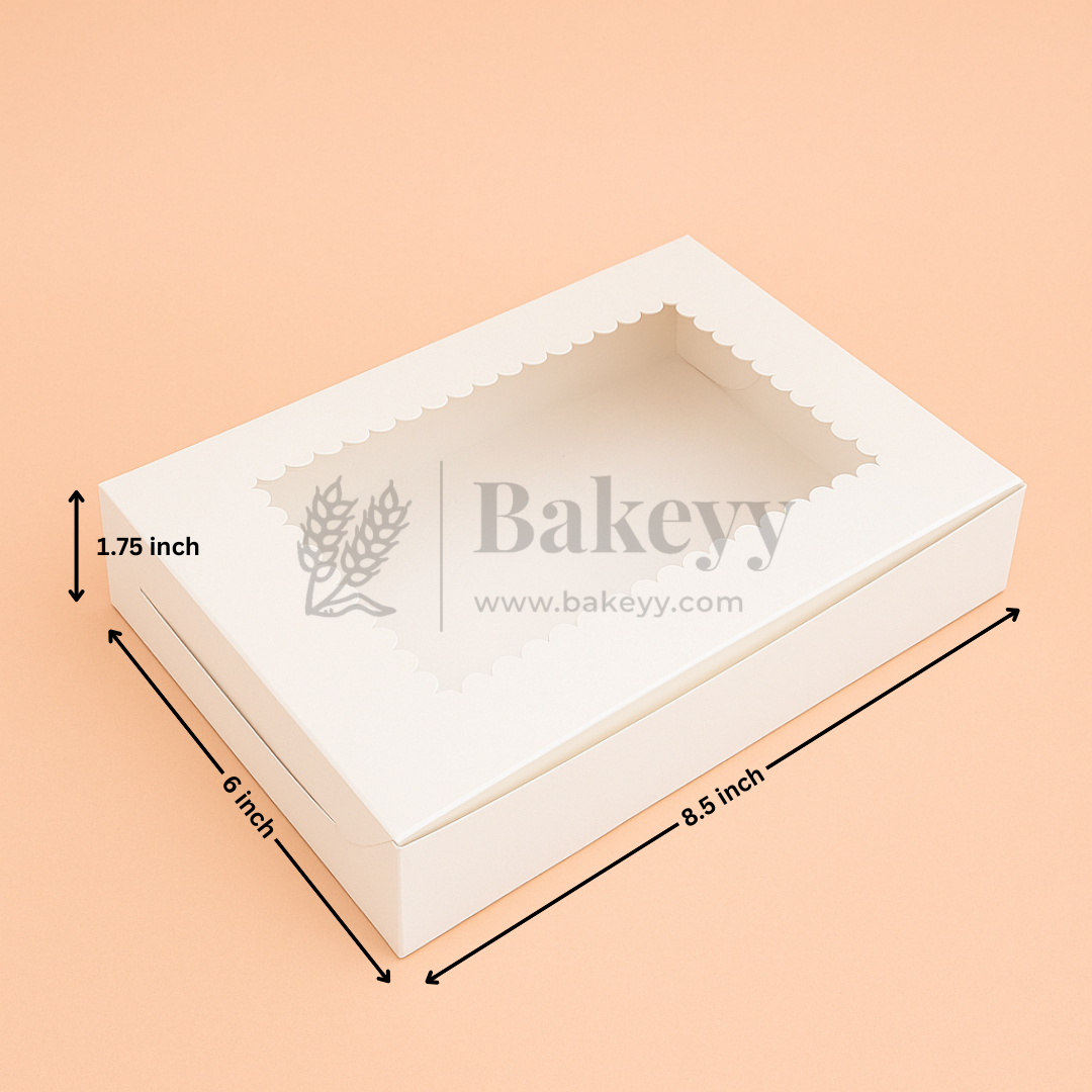 8.5x6x1.75 inch | 6 Piece Brownie Box Premium Creamy White | Flower window | Pack of 10