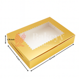 8.5x6x1.75 inch | 6 Piece Brownie Box Premium Metallic Gold | Flower Window | Pack of 10