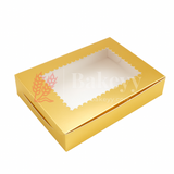 8.5x6x1.75 inch | 6 Piece Brownie Box Premium Metallic Gold | Flower Window | Pack of 10