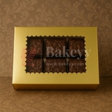 8.5x6x1.75 inch | 6 Piece Brownie Box Premium Metallic Gold | Flower Window | Pack of 10