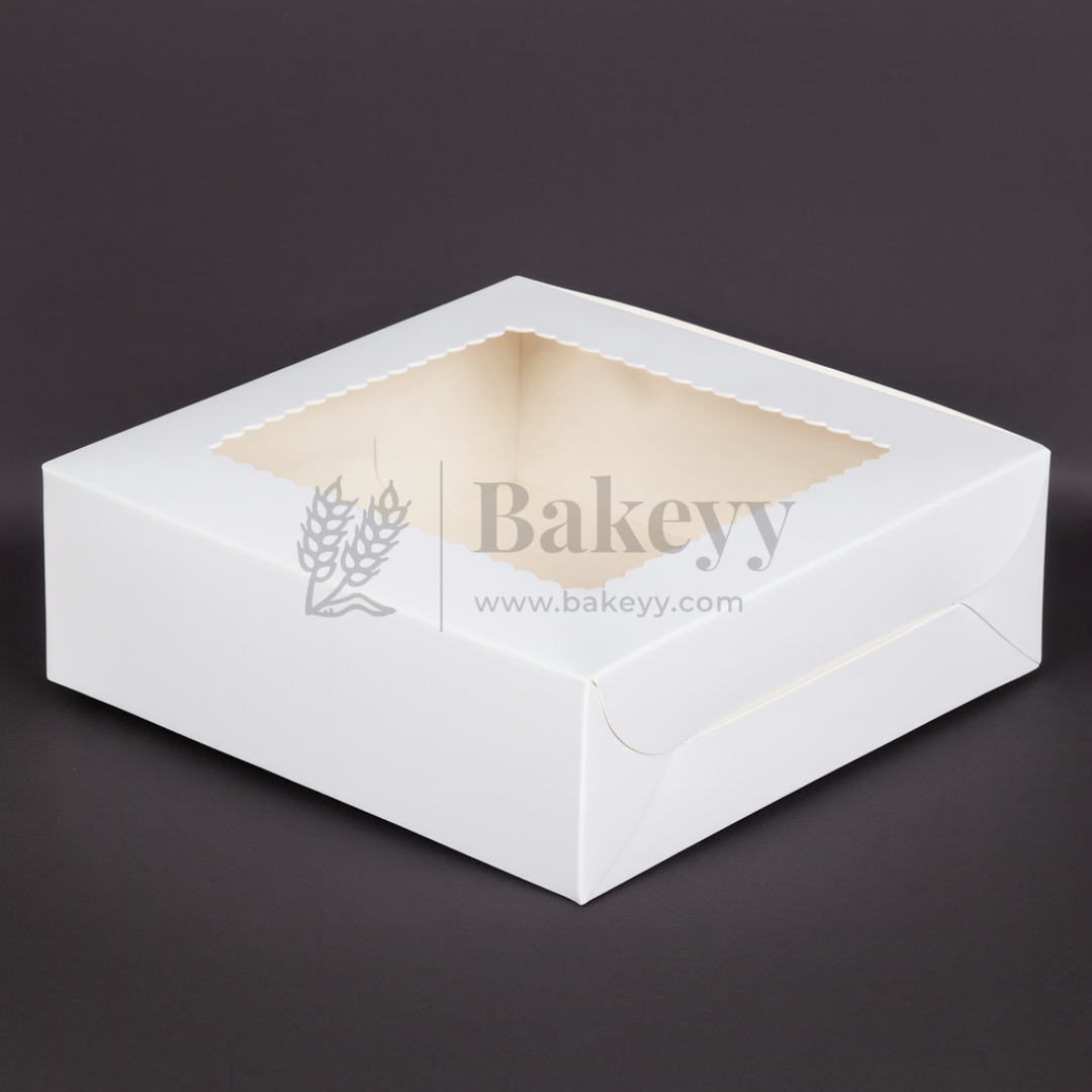 6x6x1.75 inch | 4 Piece Brownie Box Premium Creamy White | Flower window | Pack of 10