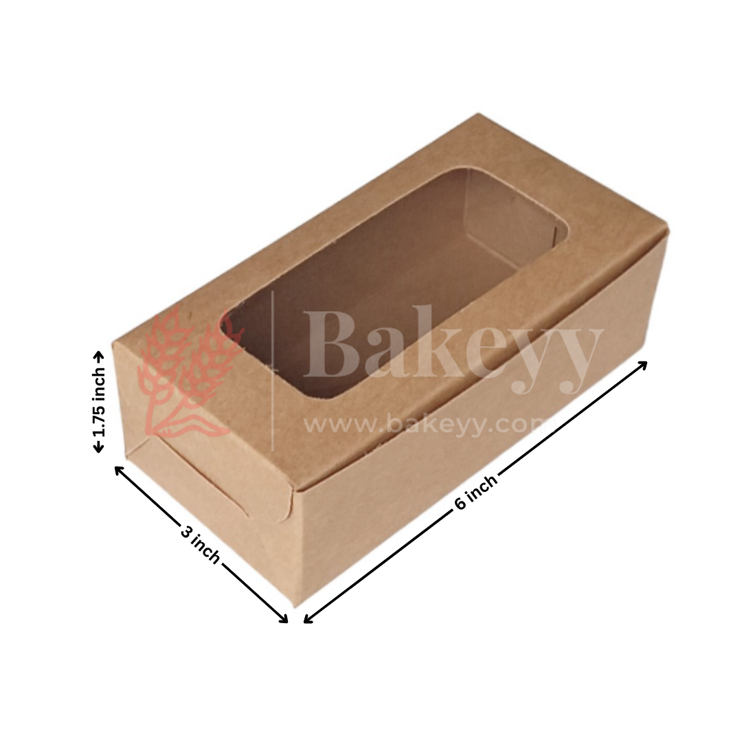 6x3x1.75 inch | 2 Piece Brownie Box Premium Kraft Paper | Rectangle Window | Pack of 10