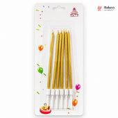3mm Metallic Straight Birthday Cake Candles with Holders | Pack of 6